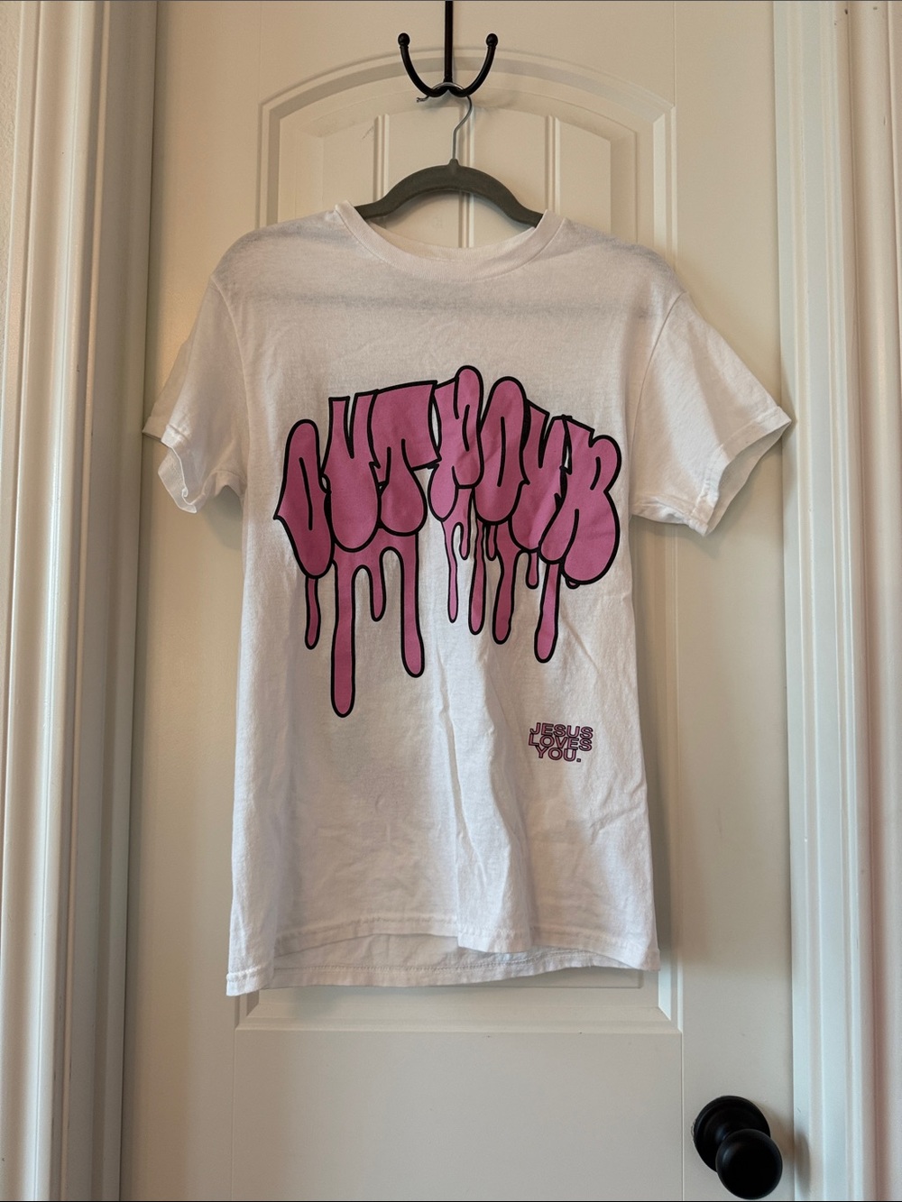 Gildan White Kids Tee with Pink Drip Graphic